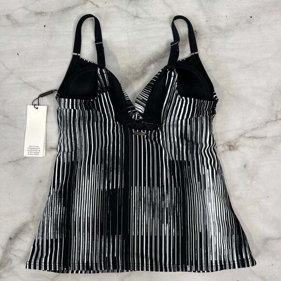 Calvin Klein Twist Front Tankini Top Black White Striped Size S Slimming New - Picture 5 of 7